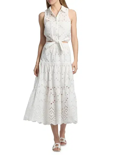 Cara Cara Women's Highland Tie-Hem Cotton Crop Top - Trellis Eyelet White | Thumbnail 2