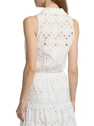 Cara Cara Women's Highland Tie-Hem Cotton Crop Top - Trellis Eyelet White | Thumbnail 5