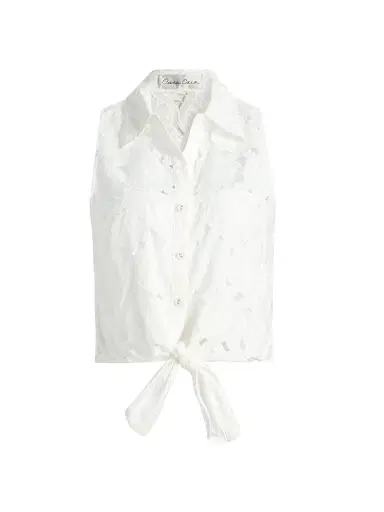 Cara Cara Women's Highland Tie-Hem Cotton Crop Top - Trellis Eyelet White | Thumbnail 1