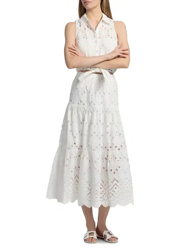 Cara Cara Women's Melanie Tiered Cotton Midi-Skirt - Trellis Eyelet White - Size XL | Thumbnail 2 Cara Cara Women's Melanie Tiered Cotton Midi-Skirt - Trellis Eyelet White - Size XL | Thumbnail 2
