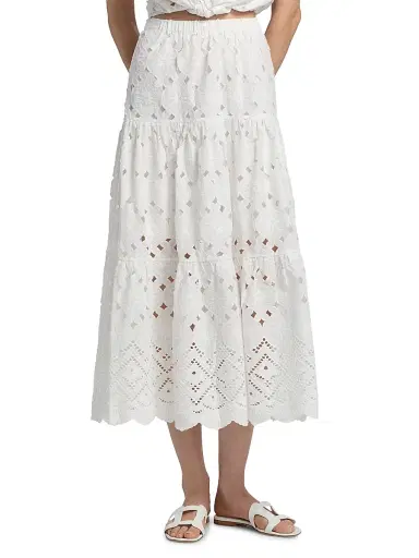 Cara Cara Women's Melanie Tiered Cotton Midi-Skirt - Trellis Eyelet White - Size XL | Thumbnail 3 Cara Cara Women's Melanie Tiered Cotton Midi-Skirt - Trellis Eyelet White - Size XL | Thumbnail 3