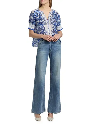 Alice + Olivia Women's Thalia Rococo Cotton-SIlk Puff-Sleeve Blouse - Solstice - Size XL | Thumbnail 2