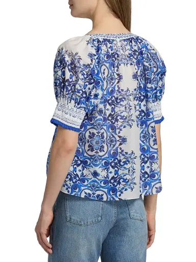 Alice + Olivia Women's Thalia Rococo Cotton-SIlk Puff-Sleeve Blouse - Solstice - Size XL | Thumbnail 5