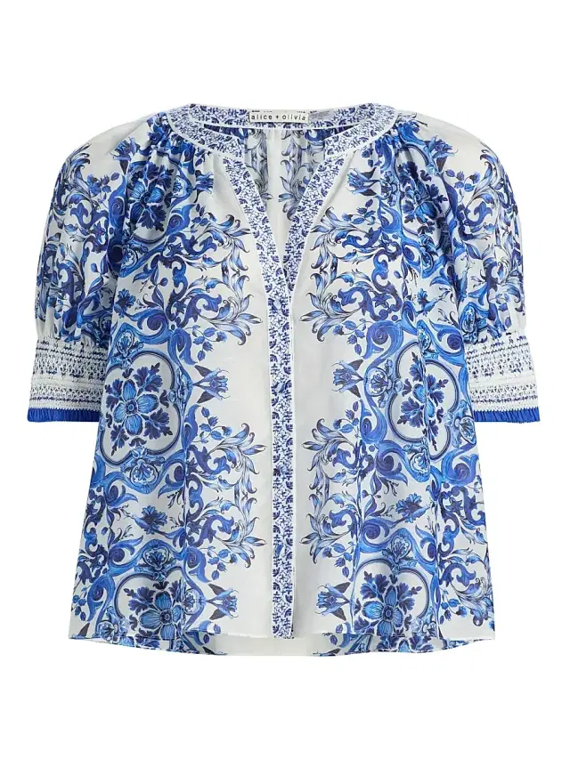 ALICE + OLIVIA Women's Thalia Rococo Cotton-SIlk Puff-Sleeve Blouse - Solstice