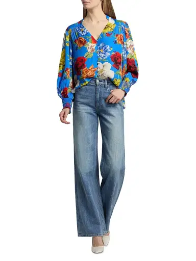 Alice + Olivia Women's Serena Floral Button-Front Blouse - Endless Blossom Blue Iris - Size XL | Thumbnail 2