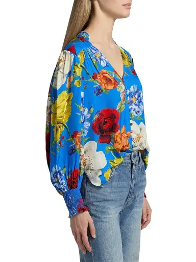 Alice + Olivia Women's Serena Floral Button-Front Blouse - Endless Blossom Blue Iris - Size XL | Thumbnail 4
