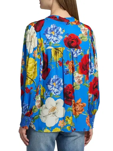 Alice + Olivia Women's Serena Floral Button-Front Blouse - Endless Blossom Blue Iris - Size XL | Thumbnail 5