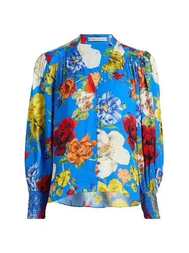 Alice + Olivia Women's Serena Floral Button-Front Blouse - Endless Blossom Blue Iris - Size XL | Thumbnail 1