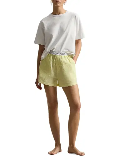 Polo Ralph Lauren Women's Seersucker Logo Waistband Boxer Shorts - Lemon Verbina | Thumbnail 2
