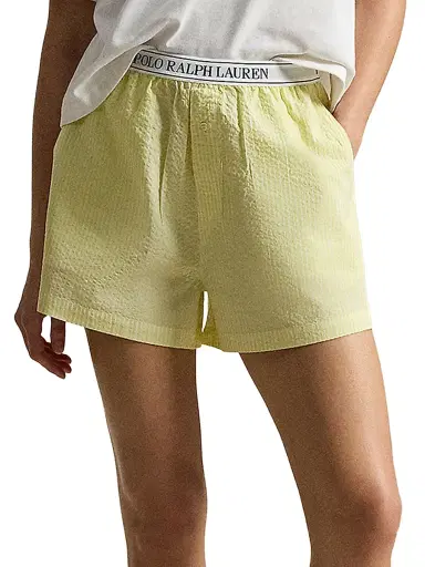 Polo Ralph Lauren Women's Seersucker Logo Waistband Boxer Shorts - Lemon Verbina | Thumbnail 3