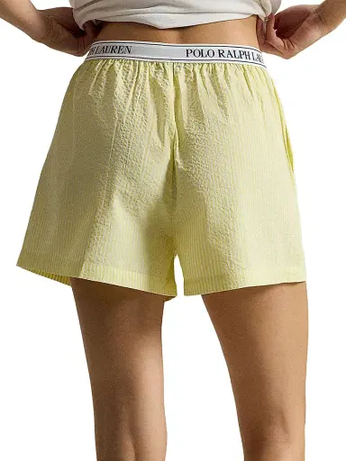 Polo Ralph Lauren Women's Seersucker Logo Waistband Boxer Shorts - Lemon Verbina | Thumbnail 4