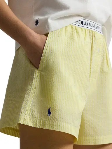 Polo Ralph Lauren Women's Seersucker Logo Waistband Boxer Shorts - Lemon Verbina | Thumbnail 5