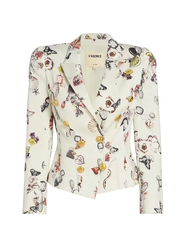 L'AGENCE Women's Bethany Printed Cotton Blazer - Ecru Lock Butterfly