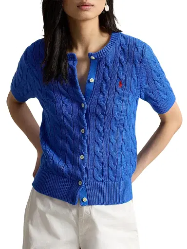 Polo Ralph Lauren Women's Cable-Knit Cotton Crewneck Cardigan - Gala Blue | Thumbnail 3 Polo Ralph Lauren Women's Cable-Knit Cotton Crewneck Cardigan - Gala Blue | Thumbnail 3
