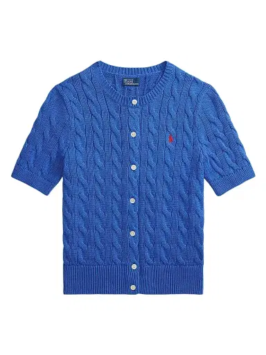 Polo Ralph Lauren Women's Cable-Knit Cotton Crewneck Cardigan - Gala Blue | Thumbnail 1 Polo Ralph Lauren Women's Cable-Knit Cotton Crewneck Cardigan - Gala Blue | Thumbnail 1