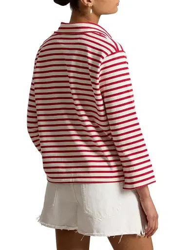 Polo Ralph Lauren Women's Mariner Striped Cotton Long-Sleeve Polo Shirt - Red Deckwash White | Thumbnail 4