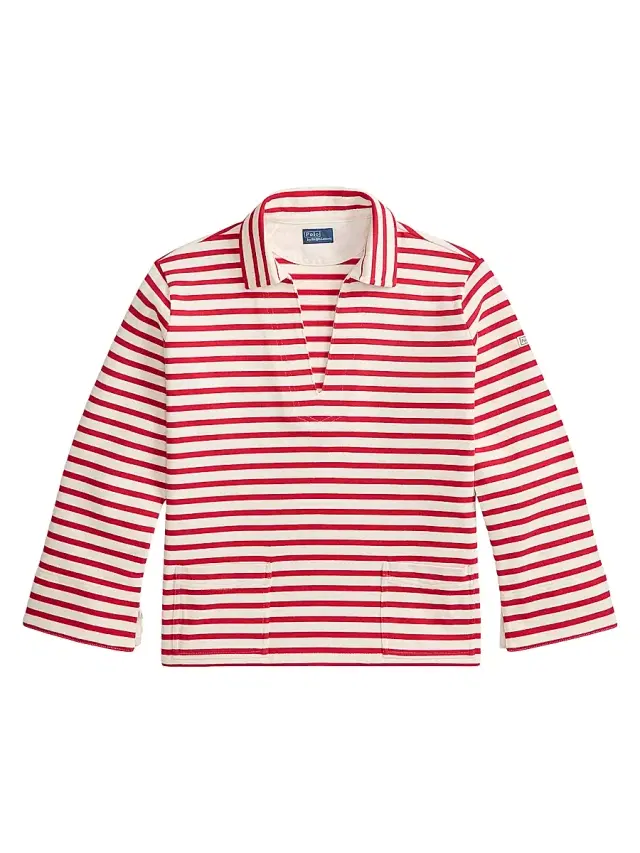 Polo Ralph Lauren Women's Mariner Striped Cotton Long-Sleeve Polo Shirt - Red Deckwash White