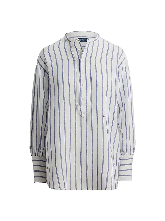 Women's Striped Linen Shirt - White Royal