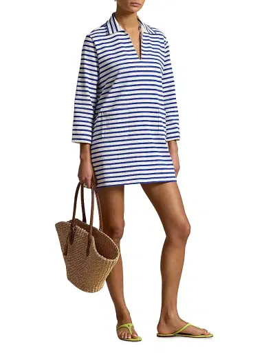 Polo Ralph Lauren Women's Striped Cotton Mini-Shirtdress - Deckwash White | Thumbnail 2