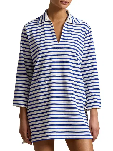 Polo Ralph Lauren Women's Striped Cotton Mini-Shirtdress - Deckwash White | Thumbnail 3