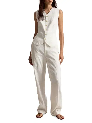 Polo Ralph Lauren Women's Linen Linen Button-Front Vest - Nevis | Thumbnail 2