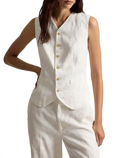 Polo Ralph Lauren Women's Linen Linen Button-Front Vest - Nevis | Thumbnail 3