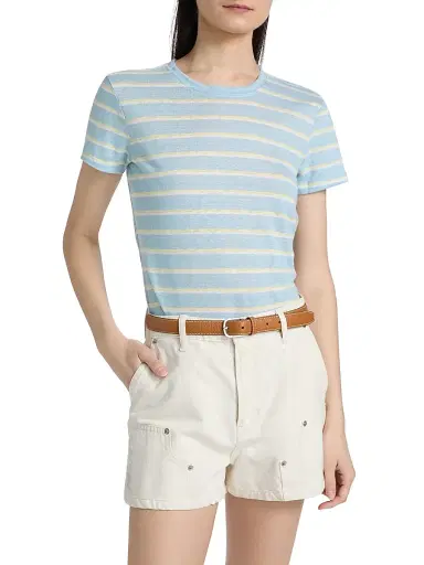 Frame Women's The Linen Baby T-Shirt - Chambray Blue Multi | Thumbnail 3 Frame Women's The Linen Baby T-Shirt - Chambray Blue Multi | Thumbnail 3