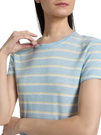 Frame Women's The Linen Baby T-Shirt - Chambray Blue Multi | Thumbnail 6 Frame Women's The Linen Baby T-Shirt - Chambray Blue Multi | Thumbnail 6