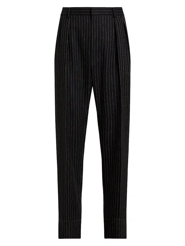 Men's Glenn Rope-Striped Wool-Linen Trousers - Black Cream