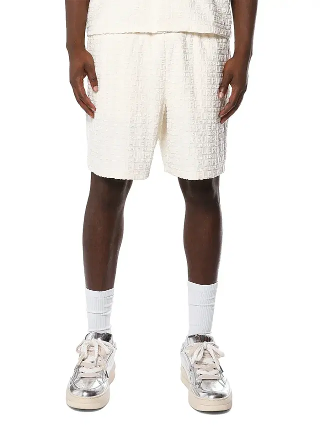 Men's Embossed Logo Terry-Towel Shorts - Off White