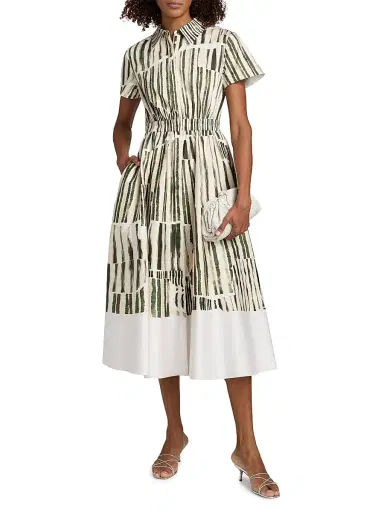 Jason Wu Collection Women's Stripe Collage Stretch-Cotton Shirtdress - Plaster Hunter Green - Size 14 | Thumbnail 2 Jason Wu Collection Women's Stripe Collage Stretch-Cotton Shirtdress - Plaster Hunter Green - Size 14 | Thumbnail 2