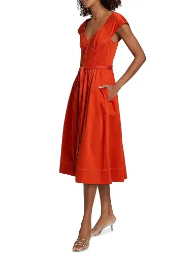 Jason Wu Collection Women's Contast-Stitch Cotton Belted Midi-Dress - Dark Apricot - Size 14 | Thumbnail 4 Jason Wu Collection Women's Contast-Stitch Cotton Belted Midi-Dress - Dark Apricot - Size 14 | Thumbnail 4