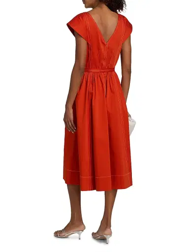 Jason Wu Collection Women's Contast-Stitch Cotton Belted Midi-Dress - Dark Apricot - Size 14 | Thumbnail 5 Jason Wu Collection Women's Contast-Stitch Cotton Belted Midi-Dress - Dark Apricot - Size 14 | Thumbnail 5