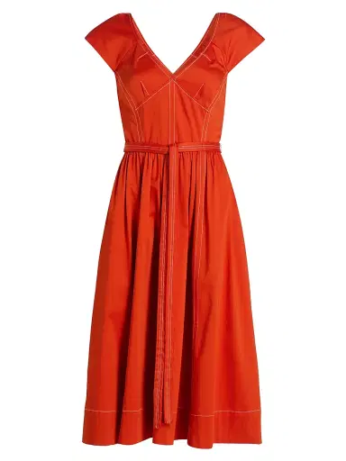 Jason Wu Collection Women's Contast-Stitch Cotton Belted Midi-Dress - Dark Apricot - Size 14 | Thumbnail 1 Jason Wu Collection Women's Contast-Stitch Cotton Belted Midi-Dress - Dark Apricot - Size 14 | Thumbnail 1