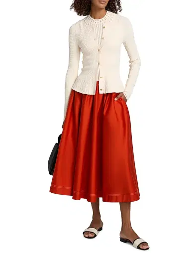 Jason Wu Collection Women's Contrast Stitch Stretch Cotton Midi-Skirt - Dark Apricot - Size 14 | Thumbnail 2