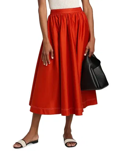 Jason Wu Collection Women's Contrast Stitch Stretch Cotton Midi-Skirt - Dark Apricot - Size 14 | Thumbnail 3