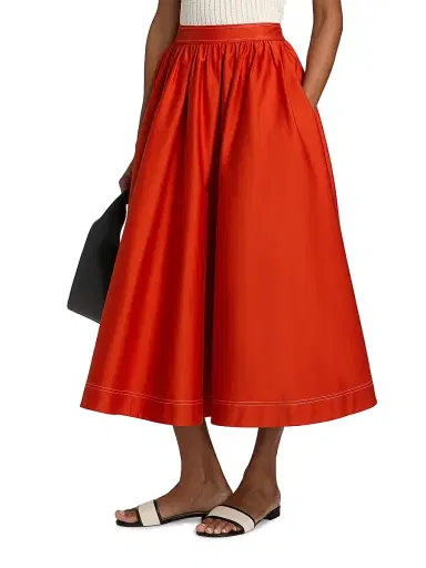 Jason Wu Collection Women's Contrast Stitch Stretch Cotton Midi-Skirt - Dark Apricot - Size 14 | Thumbnail 4