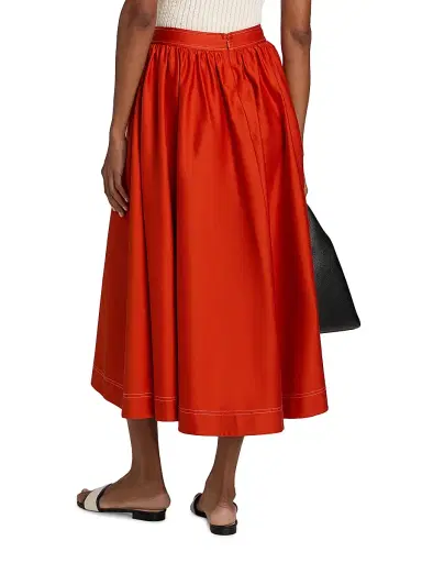 Jason Wu Collection Women's Contrast Stitch Stretch Cotton Midi-Skirt - Dark Apricot - Size 14 | Thumbnail 5