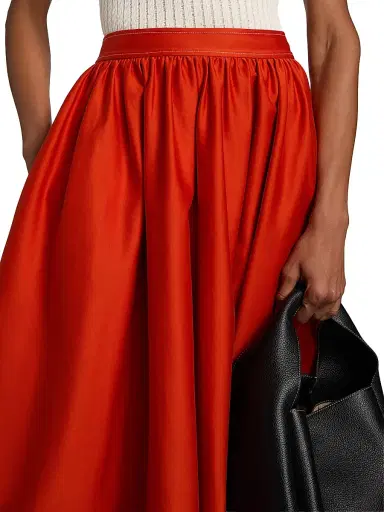 Jason Wu Collection Women's Contrast Stitch Stretch Cotton Midi-Skirt - Dark Apricot - Size 14 | Thumbnail 6