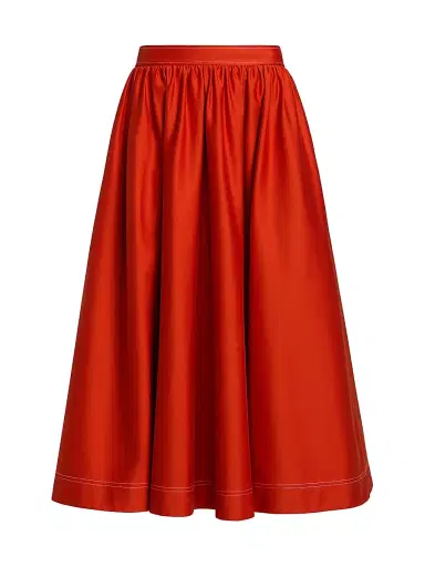 Jason Wu Collection Women's Contrast Stitch Stretch Cotton Midi-Skirt - Dark Apricot - Size 14 | Thumbnail 1