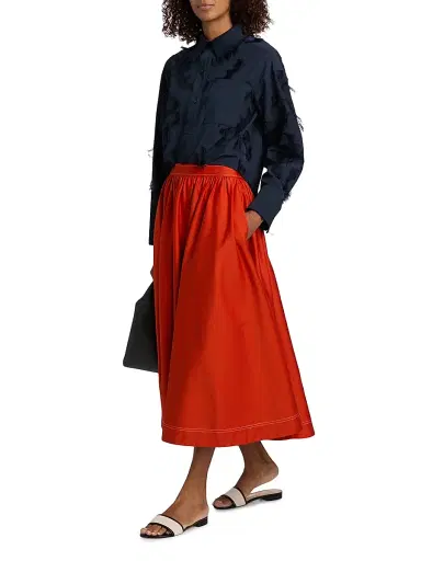 Jason Wu Collection Women's Cotton-Blend Fil Coupe Crop Shirt - Ultra Navy - Size XL | Thumbnail 2
