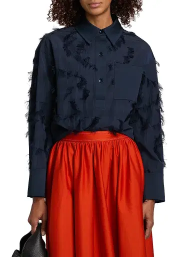 Jason Wu Collection Women's Cotton-Blend Fil Coupe Crop Shirt - Ultra Navy - Size XL | Thumbnail 3
