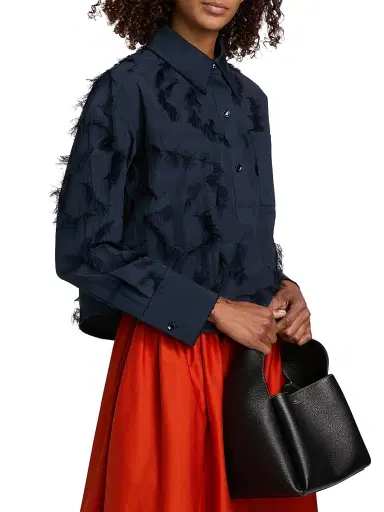 Jason Wu Collection Women's Cotton-Blend Fil Coupe Crop Shirt - Ultra Navy - Size XL | Thumbnail 4