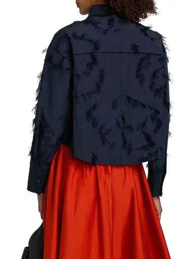 Jason Wu Collection Women's Cotton-Blend Fil Coupe Crop Shirt - Ultra Navy - Size XL | Thumbnail 5