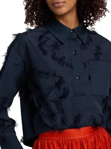 Jason Wu Collection Women's Cotton-Blend Fil Coupe Crop Shirt - Ultra Navy - Size XL | Thumbnail 6