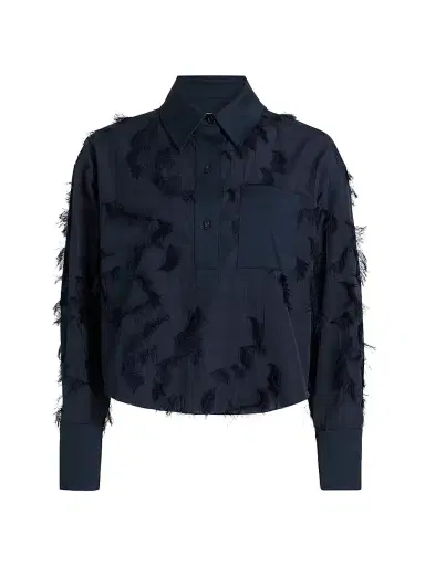 Jason Wu Collection Women's Cotton-Blend Fil Coupe Crop Shirt - Ultra Navy - Size XL | Thumbnail 1