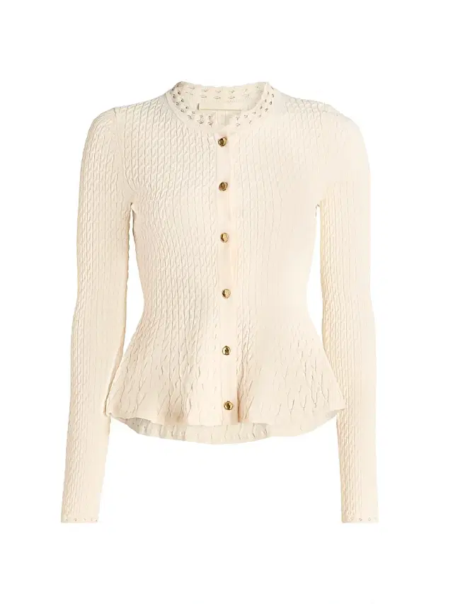 Women's Cable-Knit Peplum Cardigan - Plaster