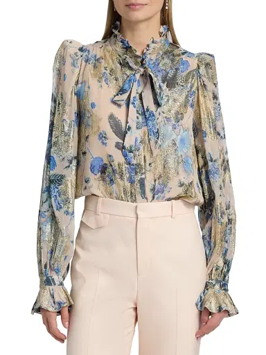 Kobi Halperin Women's Josie Metallic Floral Ruffle Blouse - Blue Multi | Thumbnail 3 Kobi Halperin Women's Josie Metallic Floral Ruffle Blouse - Blue Multi | Thumbnail 3