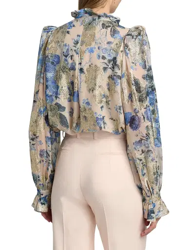 Kobi Halperin Women's Josie Metallic Floral Ruffle Blouse - Blue Multi | Thumbnail 5 Kobi Halperin Women's Josie Metallic Floral Ruffle Blouse - Blue Multi | Thumbnail 5
