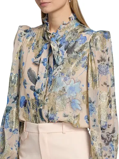 Kobi Halperin Women's Josie Metallic Floral Ruffle Blouse - Blue Multi | Thumbnail 6 Kobi Halperin Women's Josie Metallic Floral Ruffle Blouse - Blue Multi | Thumbnail 6